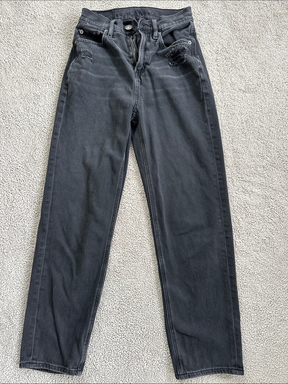 American Eagle Outfitters Black Boyfriend Jeans with Subtle Distress